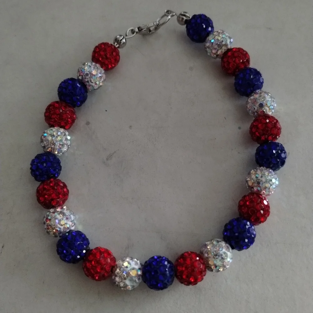 Handmade Red, White & Blue Rhinestone Beaded Bracelet